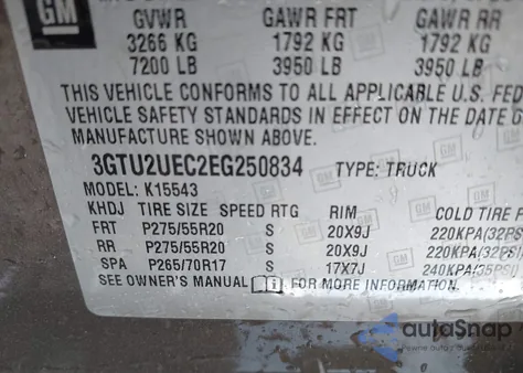 2014 GMC Sierra 1500 Sle z USA, uszkodzony, nr VIN 3GTU2UEC2EG250834